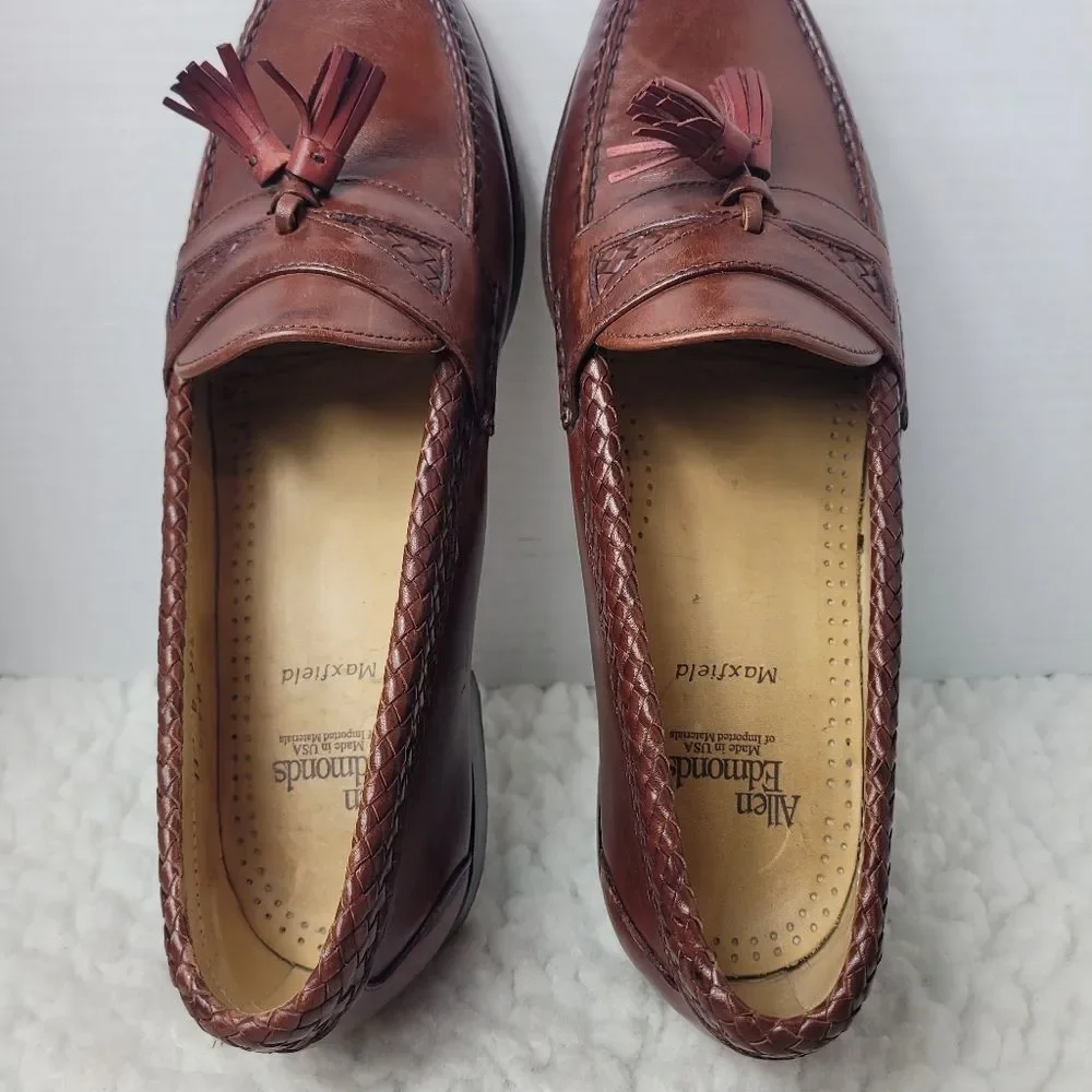 Allen Edmonds Maxfield Men's Slip-On Loafer Size 11 Brown Leather Tassel Braid